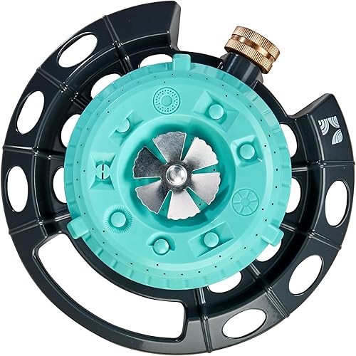 Miniatura 2 de Rociador de riego por puntos 400001, estilo de torreta decorativa, ajustable a 9 patrones de pulverización en base de metal por New England Garden