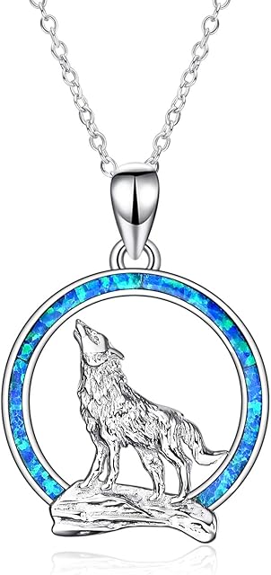 YFN Wolf Necklace Gifts for Men Women Sterling Silver Wolf with Blue Crystal Jewelry Birthday for Wolf Lover 18+2"