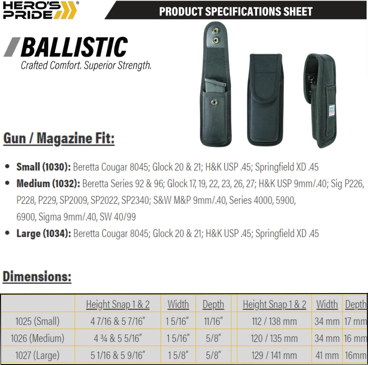 Hero's Pride Ballistic Closed Single/Double Magazine Case, Nylon Magazine Pouch for Duty Belt, Compatible with Most .380, 9mm & 40 Cal for Glock, S&W M&P, Sigma Pistols