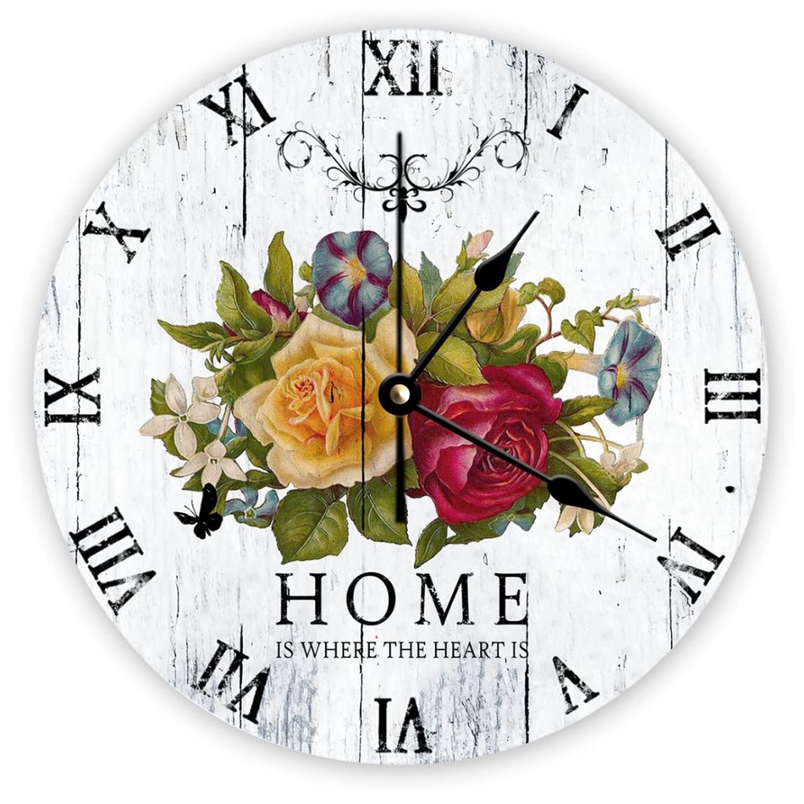 Horloge murale fleurie pour salon et cuisine de style rétro quartz 38x38 cm