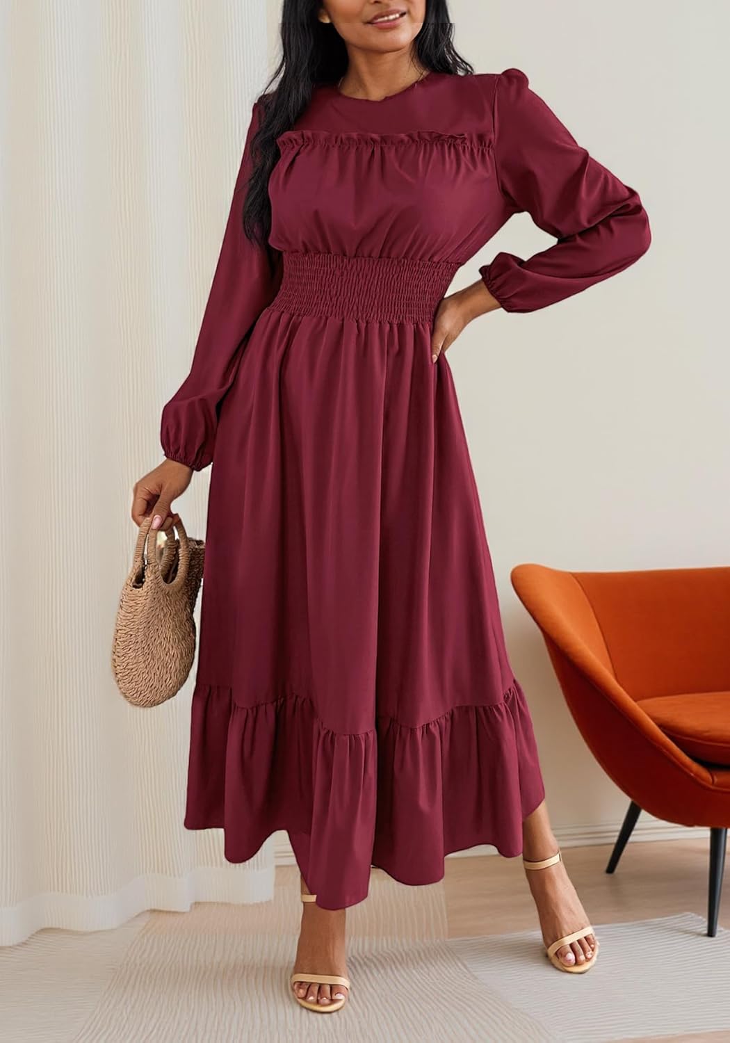 Womens Elegant Long Sleeve Maxi Dress Casual Pleated Tiered A Line Wedding Dresses Flowy Cocktail Party Dress - Image 7