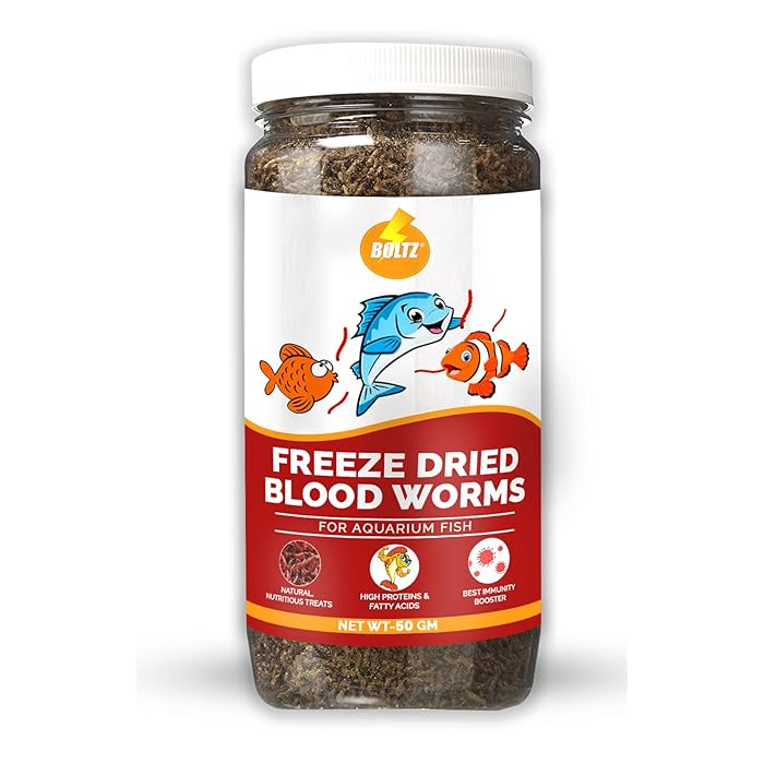 Buy Boltz Freeze Dried Blood Worms Fish Food 50 Grams for Bettas, Tetras, Arowana, Flowerhorn