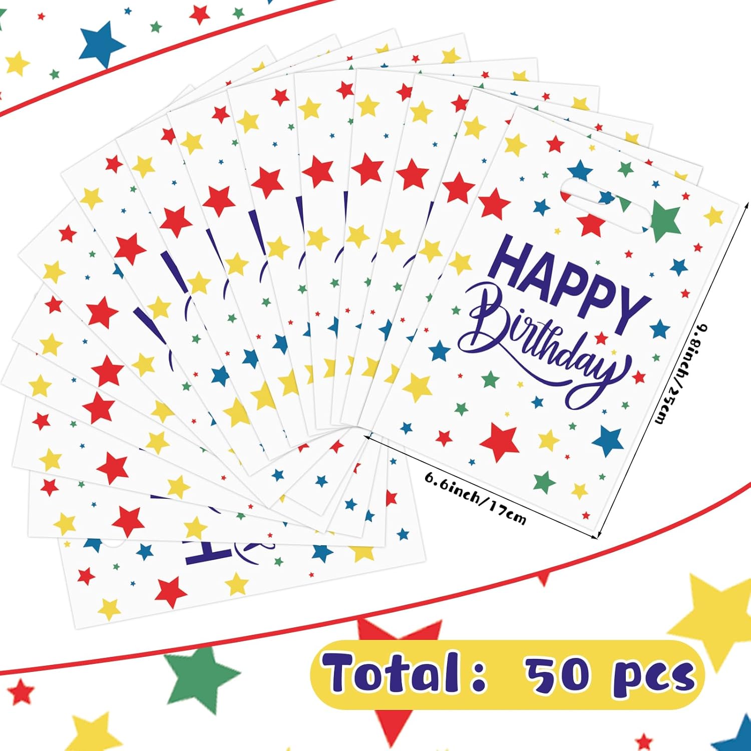 Hxezoc 50 Pieces Birthday Candy Bags Happy Birthday Goodie Bag Plastic Treat Bags Gift Wrap with Handles Favor Bags For Birthday Party Decoration Supplies (White) - Image 2