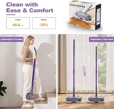 Scrubbing Steam Mop with Rotating Pad,Spin Steam Cleaner for Floor Cleaning | Large Tank|23FT Cord| LED Headlights| Reusable Pads| Self-Standing| Safe for Hard Floor/Laminate/Marble
