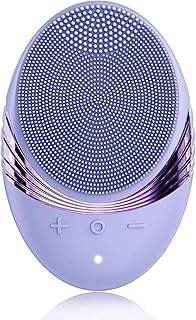 Face Scrubber Facial Cleansing Brush Portable Silicone Waterproof Rechargeable, 5 Cleansing Modes, Electric Deep Cleaning for Men & Women, Removing Blackhead, Exfoliating (Purple, Compact)