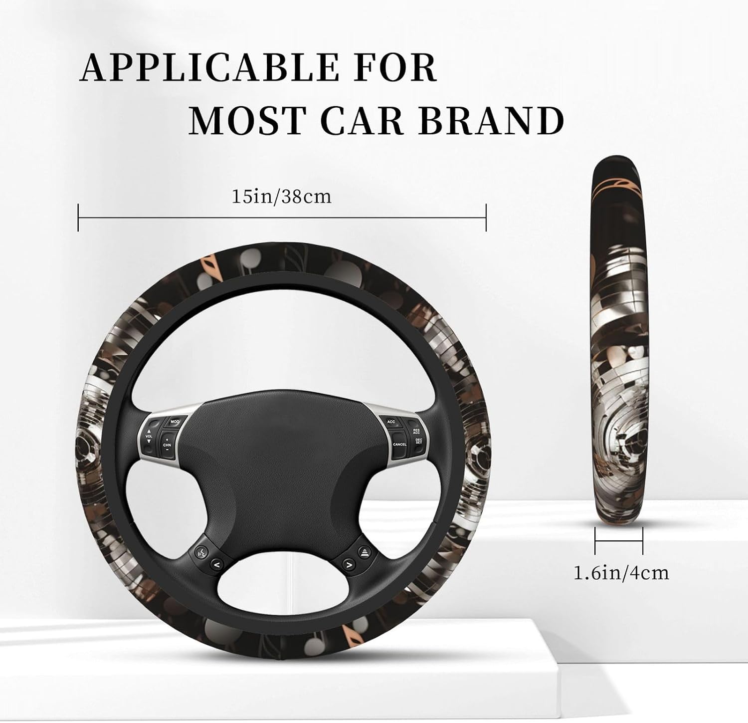 Car Elastic Steering Wheel Cover Universal 15 Inch Vehicle Stretch Steering Wheel Cover Protector Musical Theme Music Clefs Auto Protective Cover Novelty Car Interior Accessories for Men Women image 2