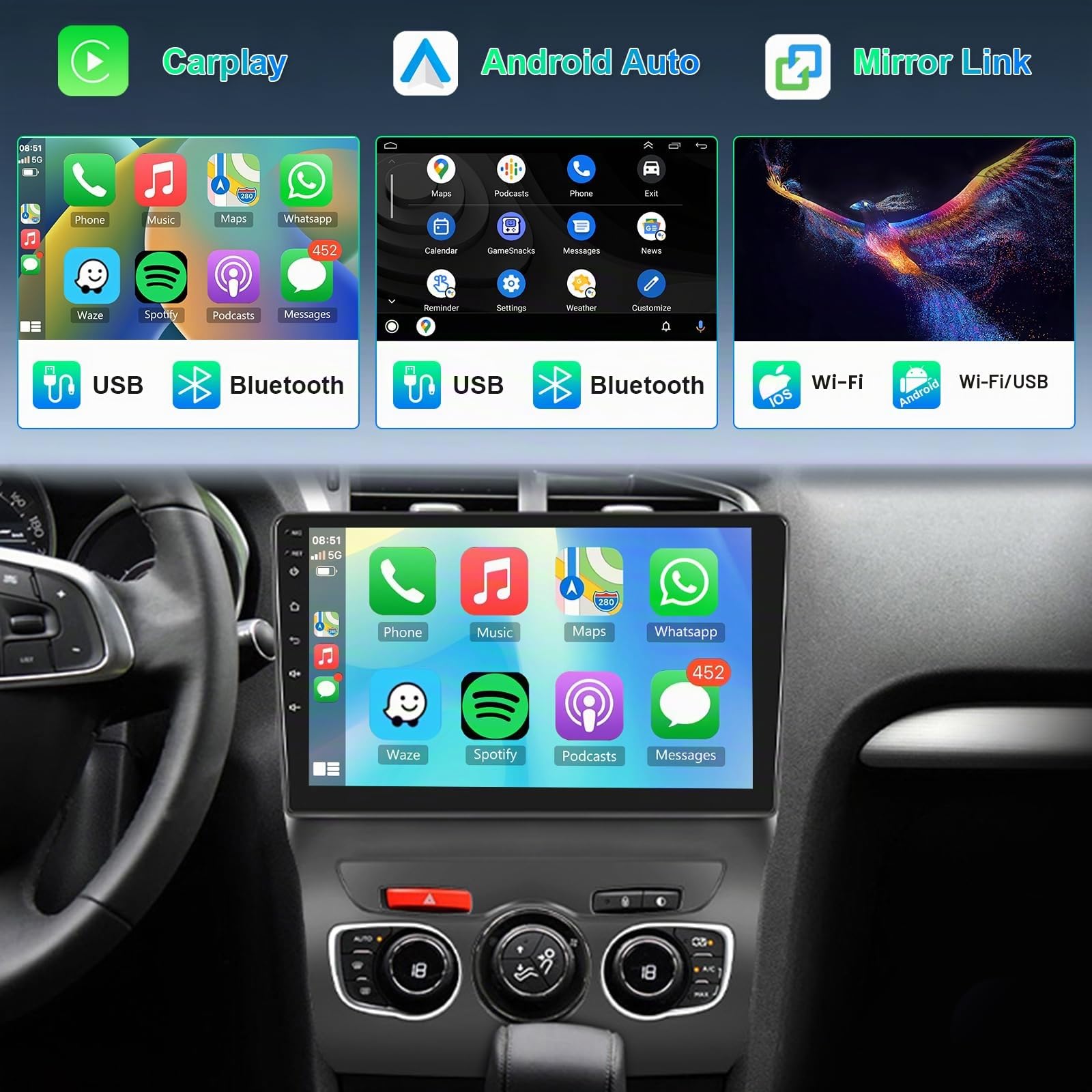 8 Core 4GB+64GB Android Autoradio per Citroen C4 B7 C4L DS4 2013-2017, Hodozzy 10 Pollici Touch Screen GPS Stereo con Carplay Wireless Android Auto, 2 Din Radio Bluetooth DSP WiFi FM RDS Telecamera