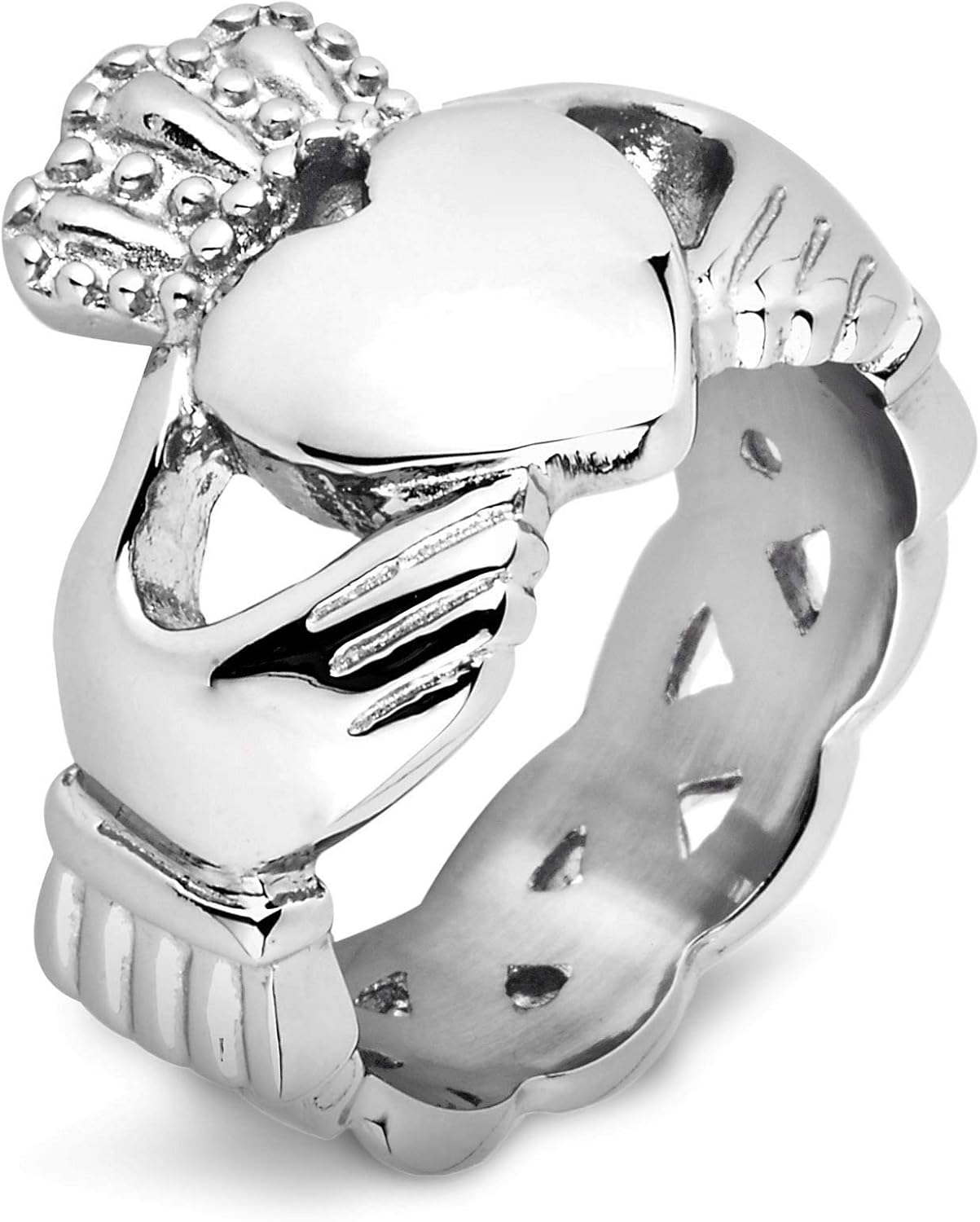 West Coast Jewelry Irish Claddagh with Celtic Knot Eternity Design Steel Ring - Size 7