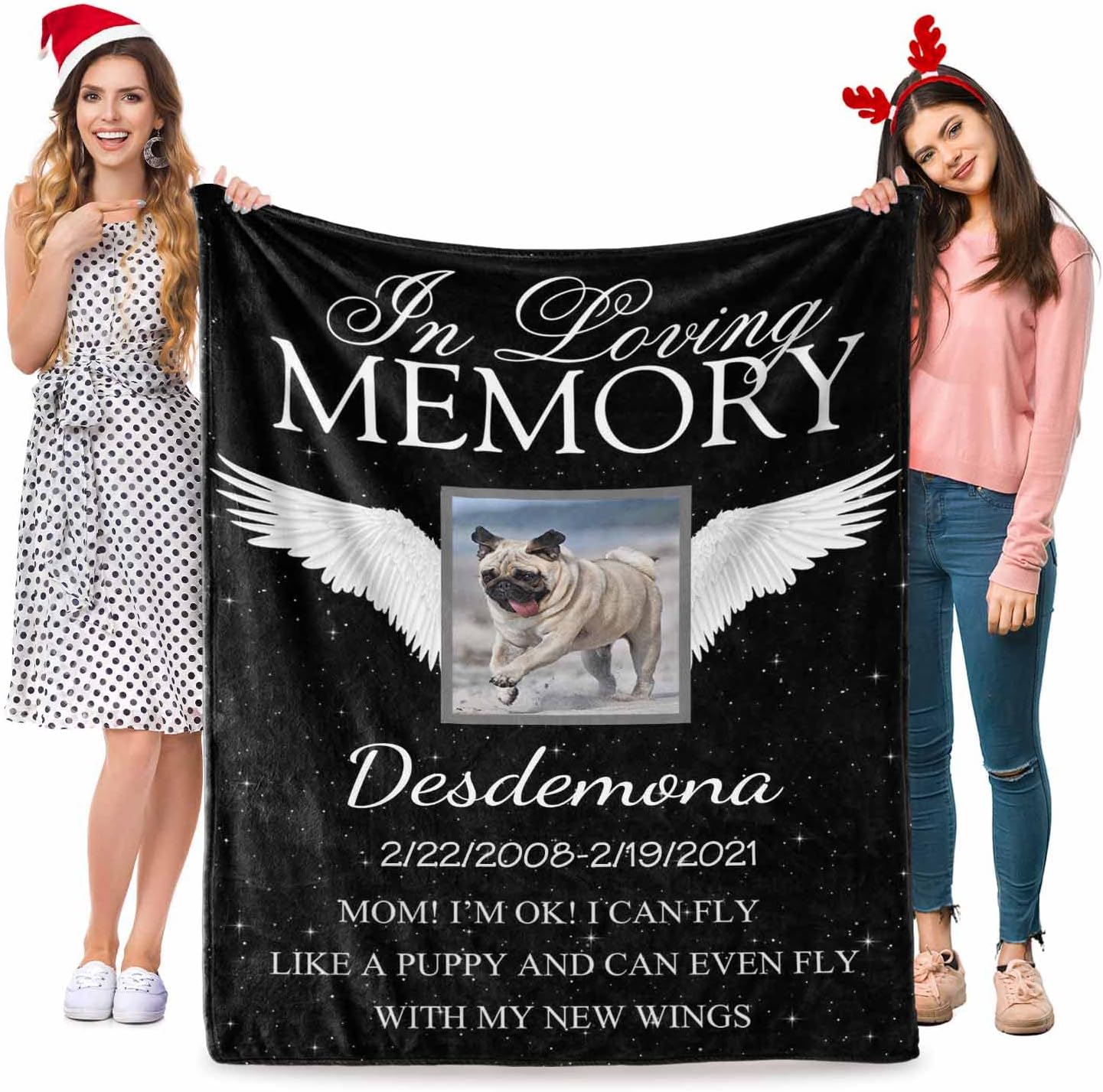 MyPupSocks Personalized Dog Memorial Blanket with Pet Name Photo Date, in Loving Memory of Dog Customized Throw Blanket for Pet Lover Sympathy Gift 40"x50"