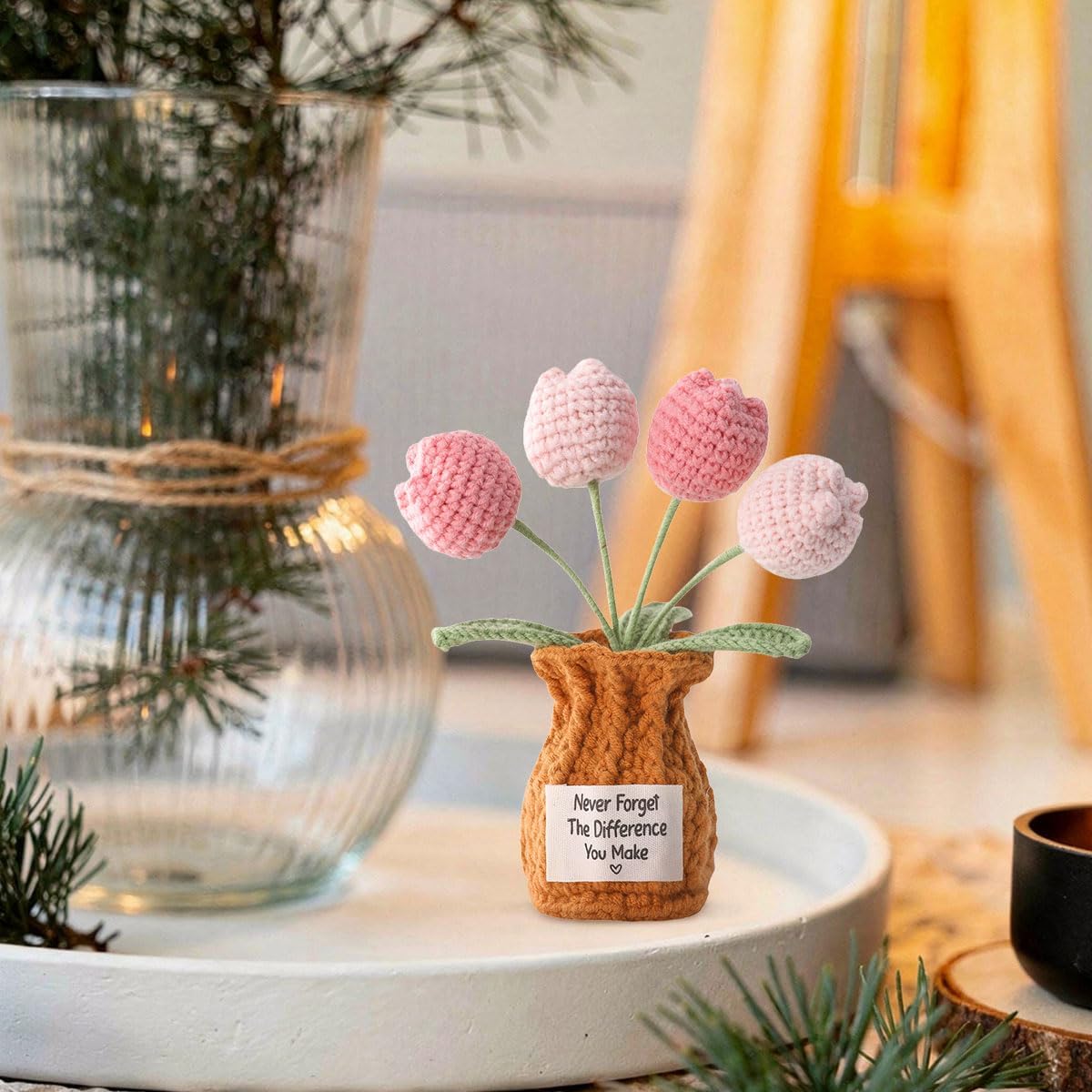 Crocheted Tulip Flowers Potted Plant,Difference You Make Gifts