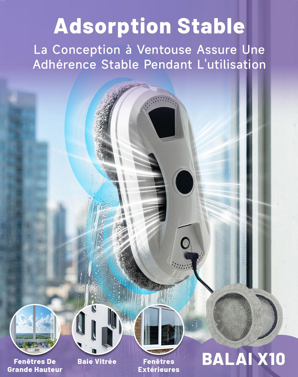 Osmo — osmo Robot Clean Laveur de vitre, Aspirateur De Fenêtres Automatique avec Positionnement & Forte Aspiration & Détection Bords, Sécurité Anti-Chute pour Baies Vitrées Vitres Hautes