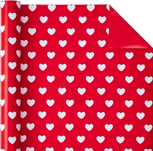 Miniatura 3 de WRAPAHOLIC Papel de regalo reversible para el día de San Valentín, mini rollo, 17 pulgadas x 33 pies, diseño de corazón rojo para el día de San