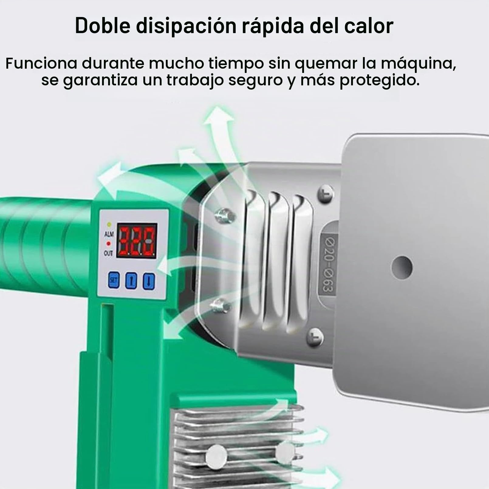 Soldadora por fusión PP/PPR/PB/PE - Máquina de soldadura de tuberías de 1600 W, herramienta de fusión en caliente de calefacción de doble tubo con pantalla digital de 0 a 380 °C de temperatura para