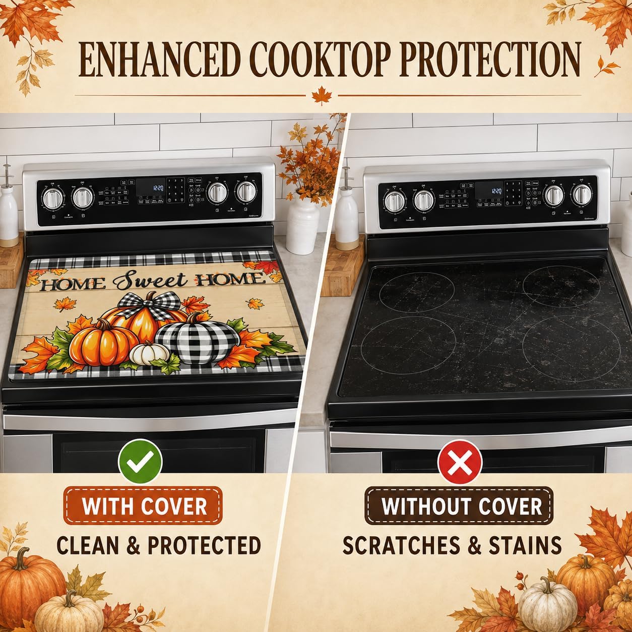 Fall Pumpkin Stove Top Cover for Electric Glass Cooktop 29 x 21 Inch