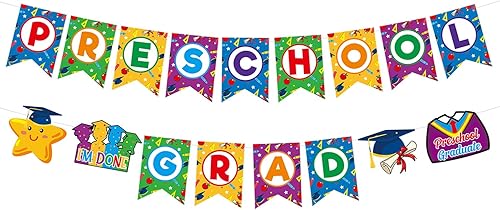 PTFNY Banner de graduación preescolar 2023 guirnalda de graduación preescolar 2023 para niños 2023 decoraciones de fiesta de graduación preescolar