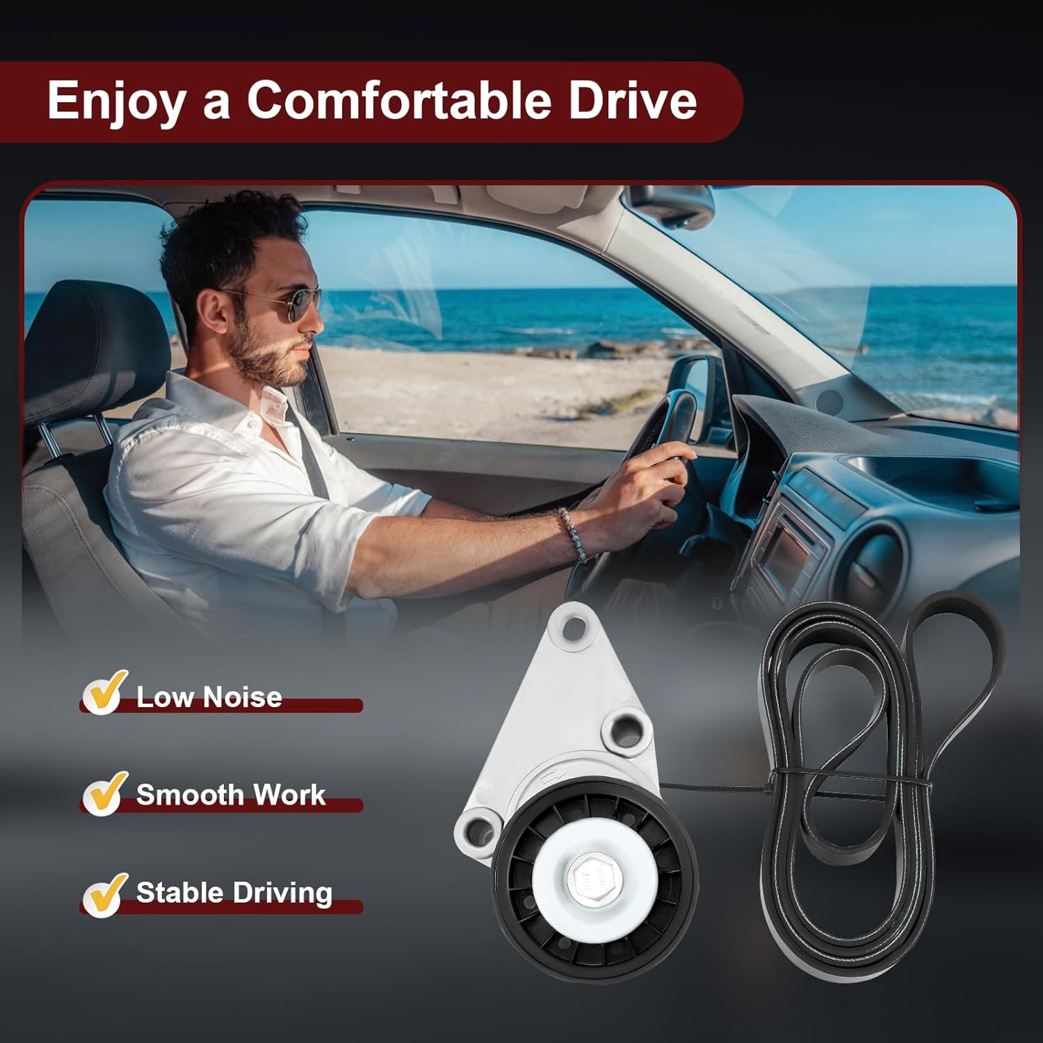 90K-38158C Serpentine Belt Drive Tensioner Pulley Component Kit Compatible with C hevy 2003-2007 Silverado Suburban Avalanche, G MC 2002-2007 Tahoe Savana Sierra Yukon Escalade, Replace 12609719