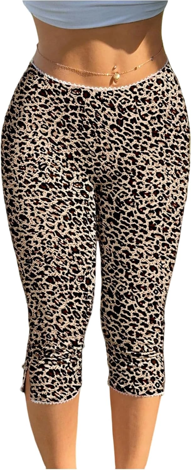 Milumia Women's Plaid Print Capri Leggings Low Waisted Split Hem Cropped Pants