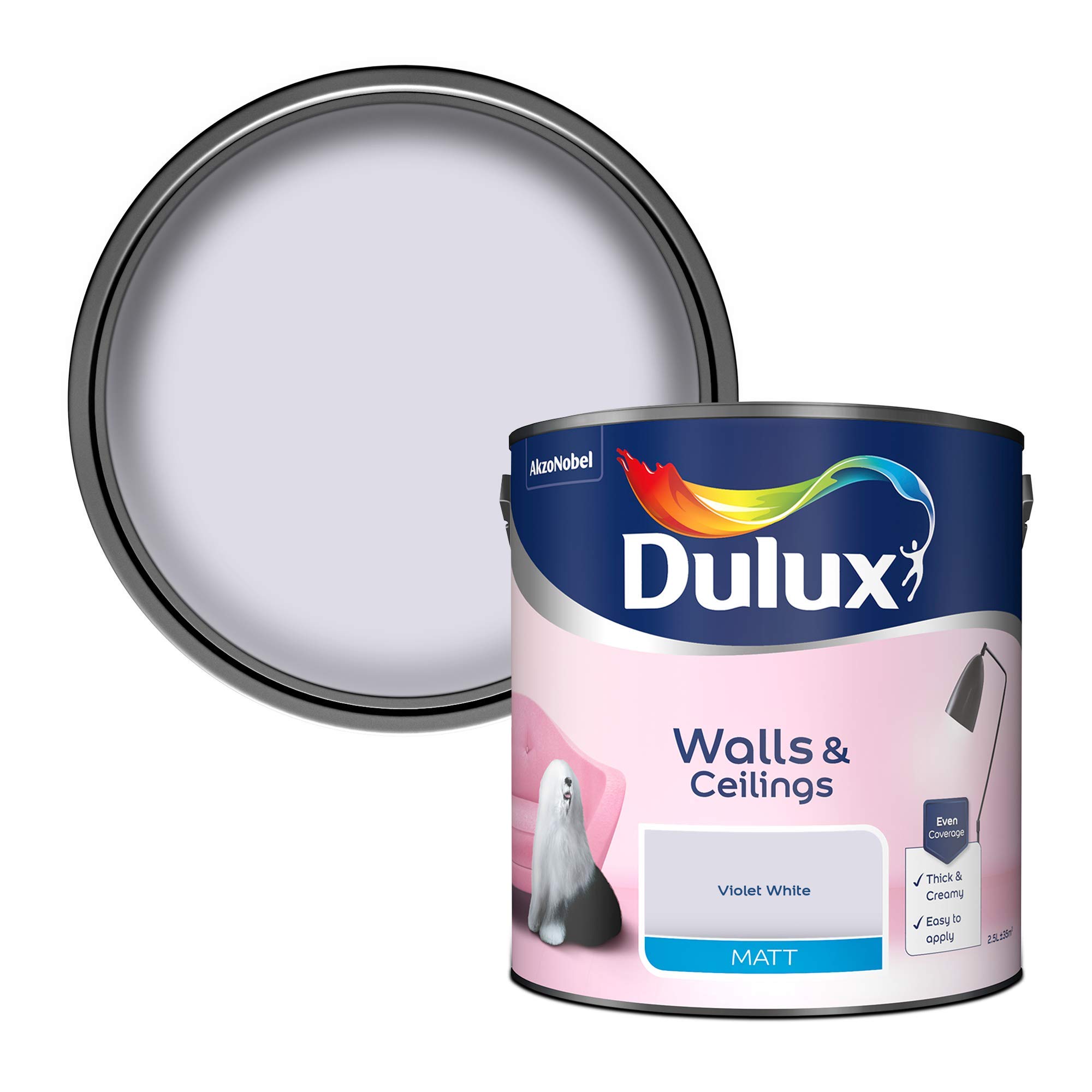 Dulux Walls & Ceilings Violet White Matt Emulsion Paint 2.5L