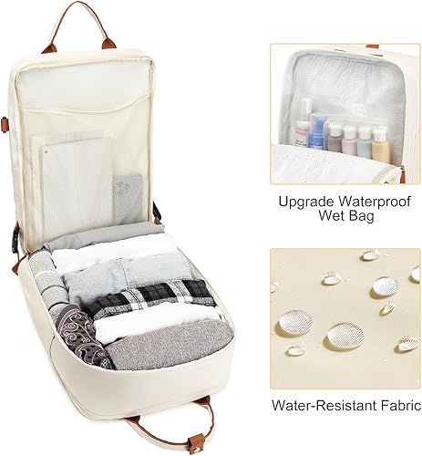 Miniatura 4 de Mochila de viaje grande para mujer, 40L, mochila de equipaje personal, mochila casual, Beige, Mochilas de viaje