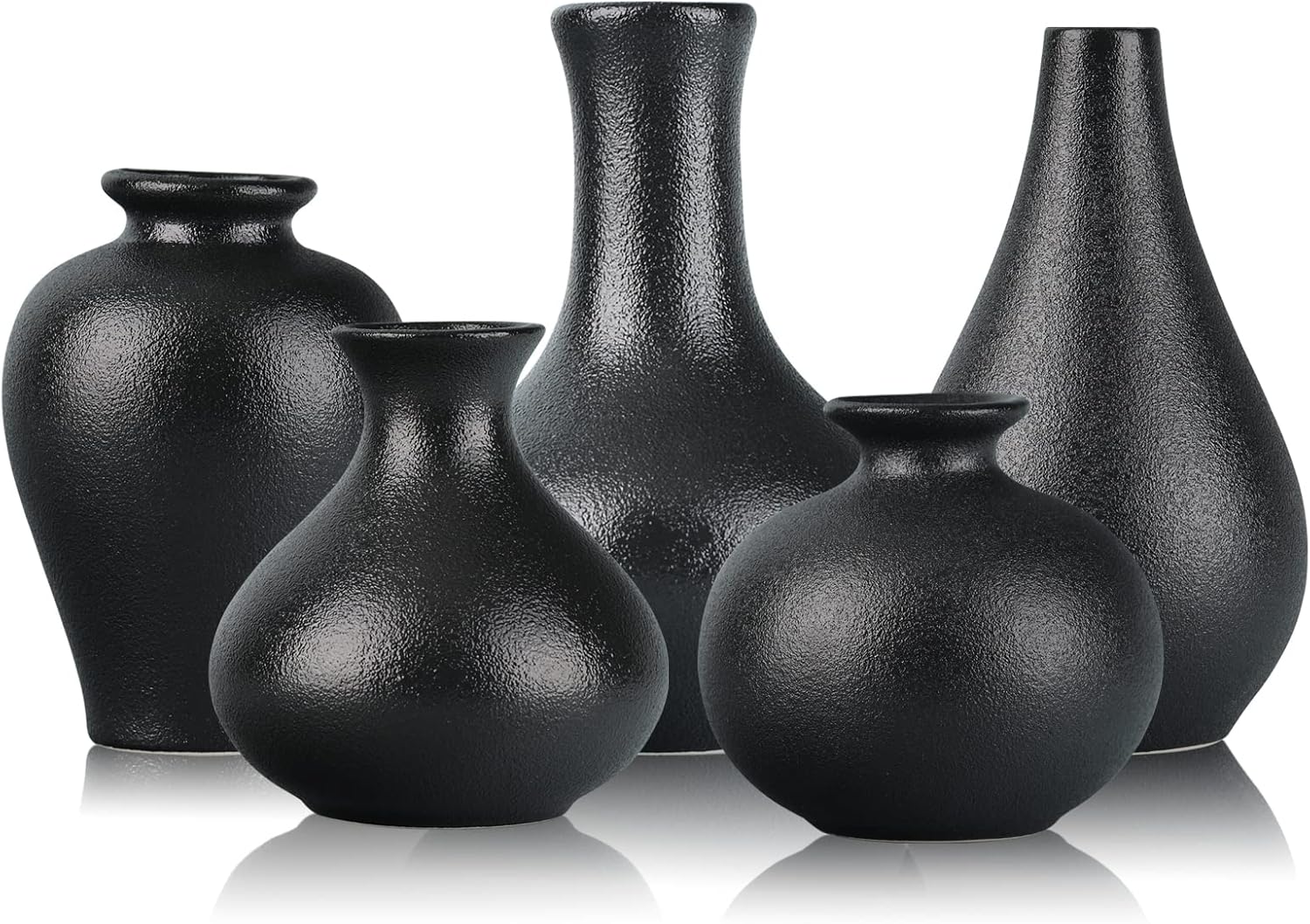 Black Ceramic Vase Set 5 Mini Bud Vases, Black Small Vases