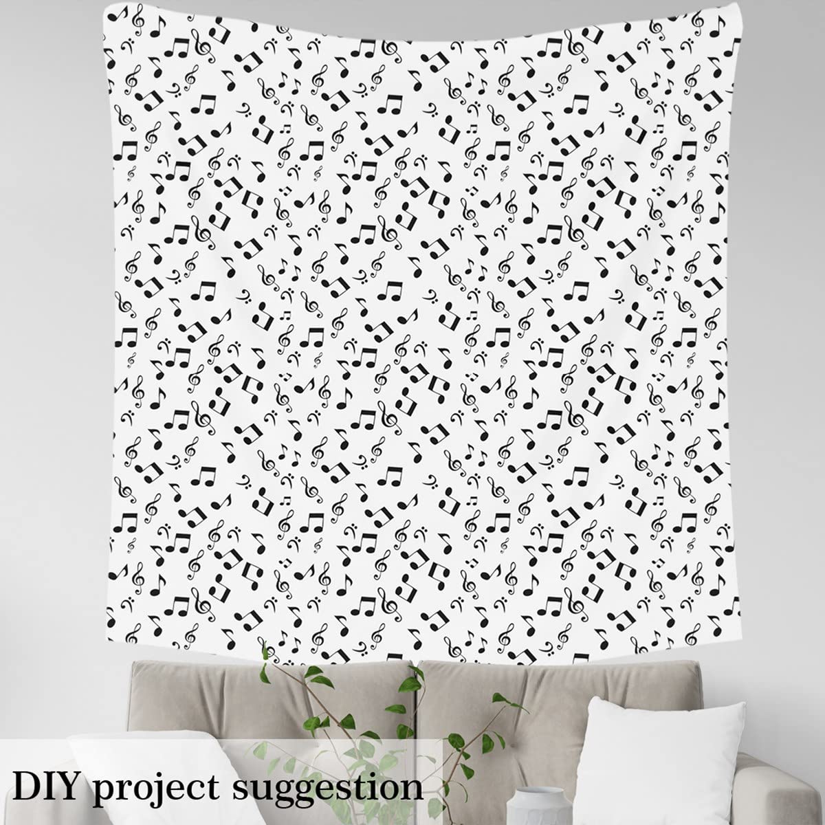Abstract Music Upholstery Fabric by The Yard,Musical Note Outdoor Fabric by The Yard,Abstract Fabric for Upholstery and DIY Projects,3 Yards,(L276*W150cm) Black White - Image 3