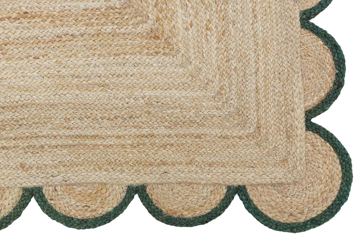 Tappeto in iuta intrecciata, 6 x 0,9 m, bordo smerlato verde