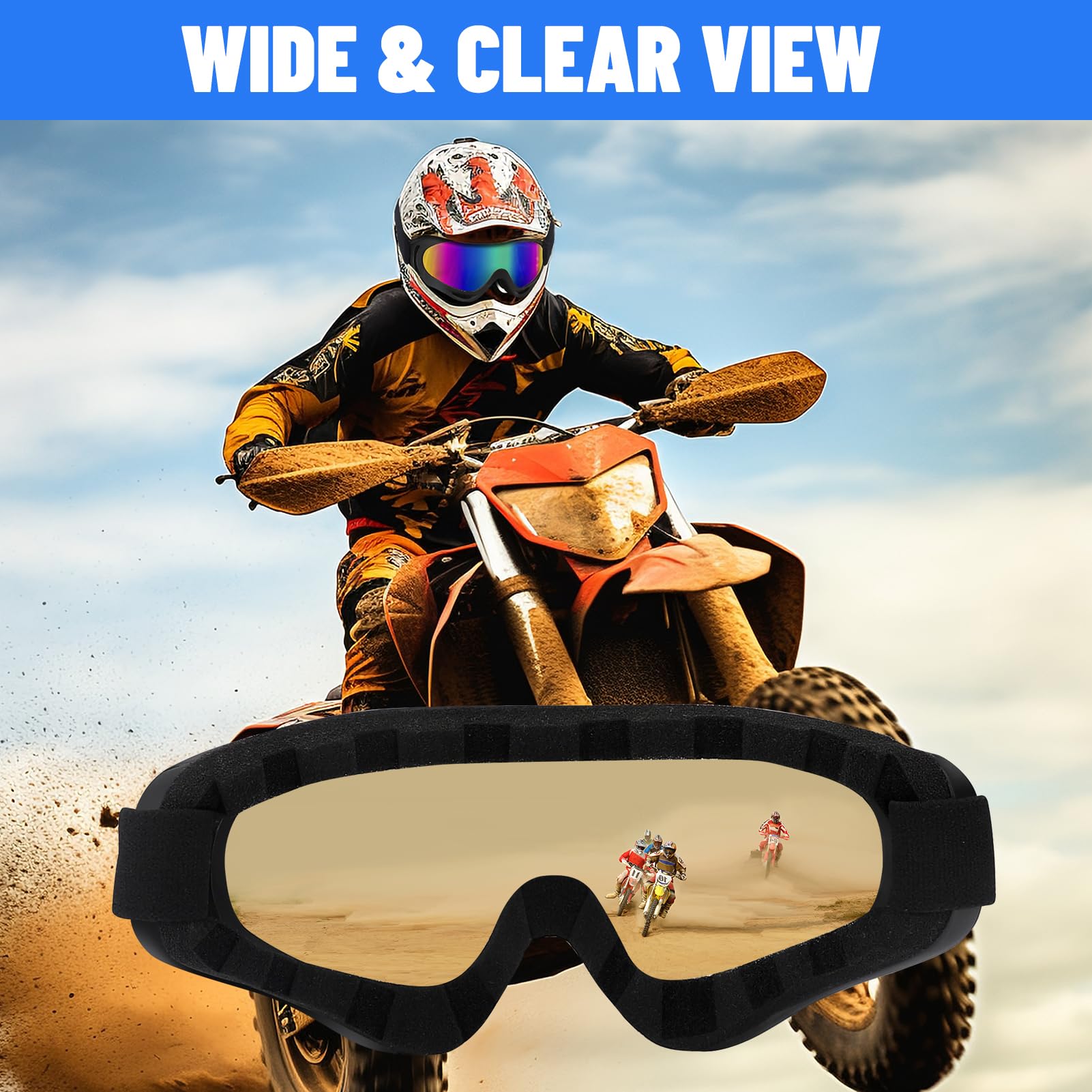 Gafas de motocicleta para niños, paquete de 2 gafas de carreras todoterreno para niños