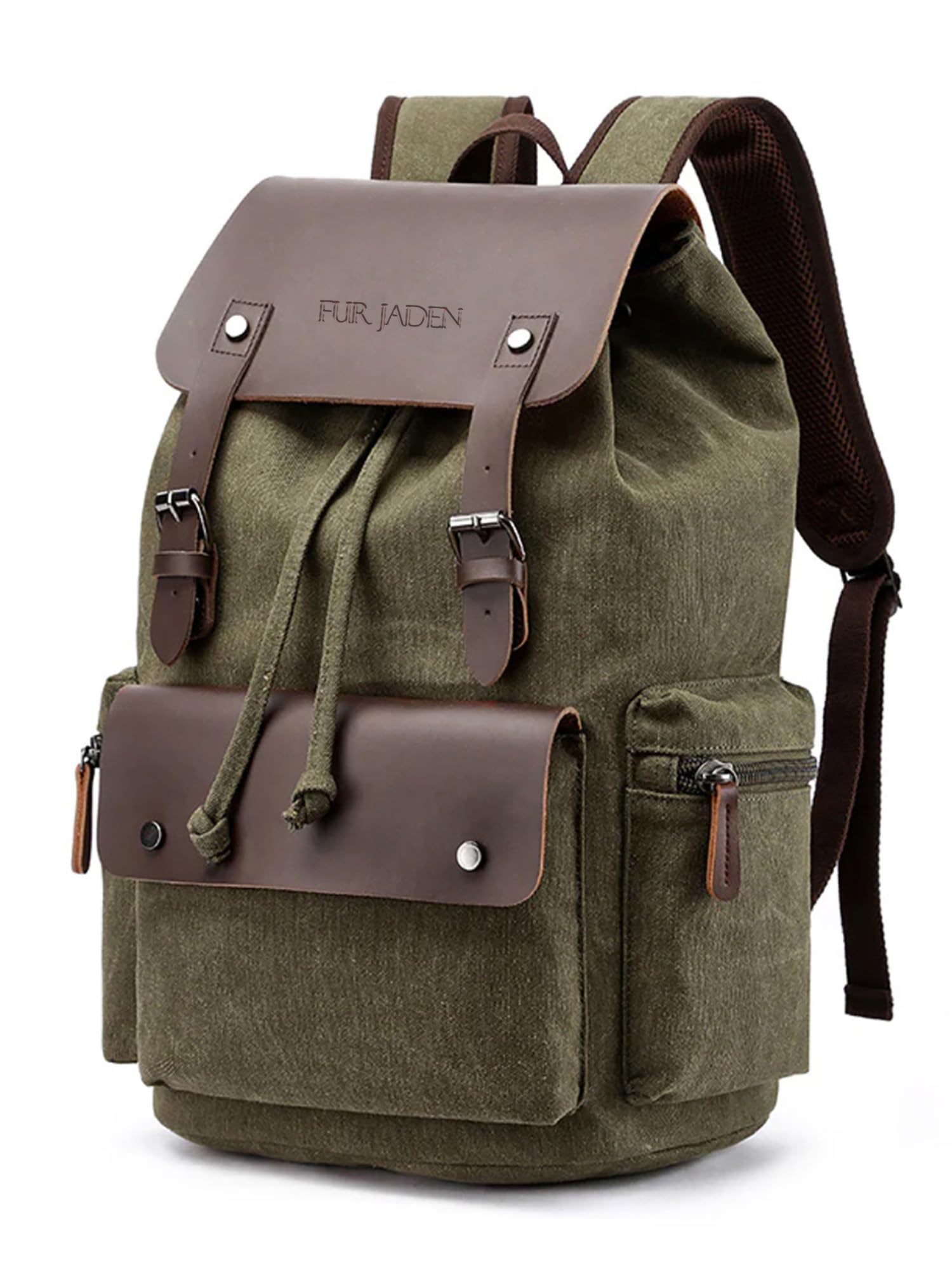 FUR JADEN Eco Friendly Travel Laptop Backpack Made of Water Resistant Sustainable Canvas and Vegan Leather for Men and Women for Travel Hiking Work-picture-24