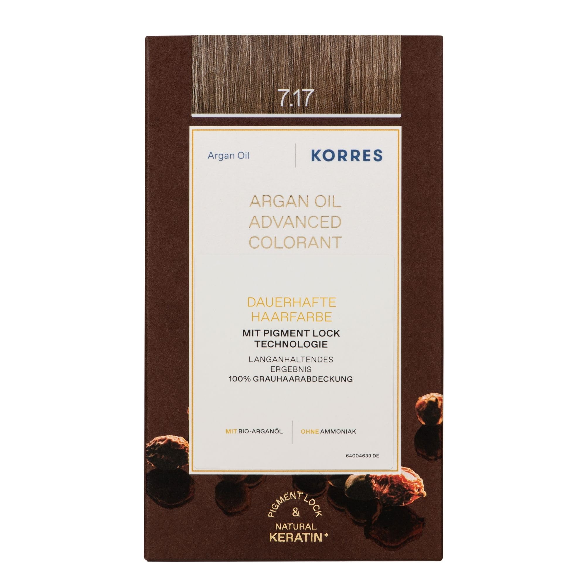 KORRES Argan Oil Colorant - Ammonia-Free Dye with Organic Argan Oil Medium Blonde Beige 7.17-100% Gray Coverage & Vegan for Long Lasting Color Result
