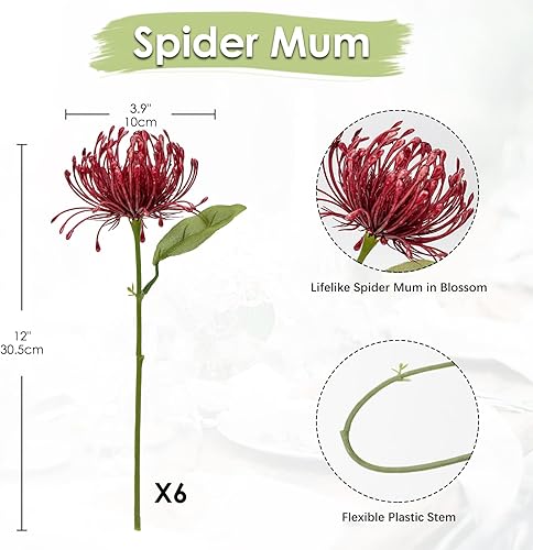 Miniatura 2 de Briful 6 flores artificiales de otoño de crisantemo de 4 pulgadas, flor de alfiler de imitación, flores grandes de otoño para decoración del hogar,