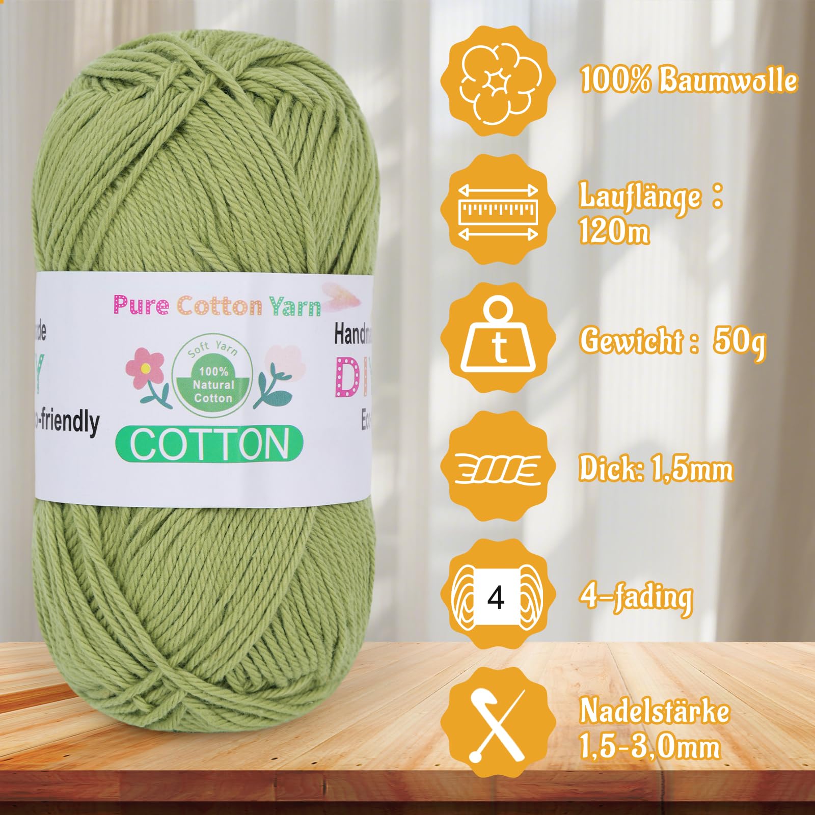 Coopay 10 motków wełny szydełkowej, 100% bawełna do robienia na drutach, 50 g, miękka przędza do szydełkowania, przędza bawełniana dla niemowląt, do swetrów, skarpet, koców dla niemowląt