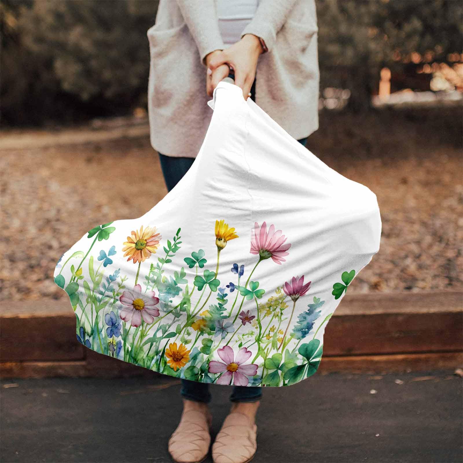 Nursing Cover for Breastfeeding Scarf, Watercolor Colorful Flowers Shamrock St. Patrick's Day Baby Car Covers Super Soft Multi Use for Canopy Shopping Cart Cover Blanket Stroller Cover