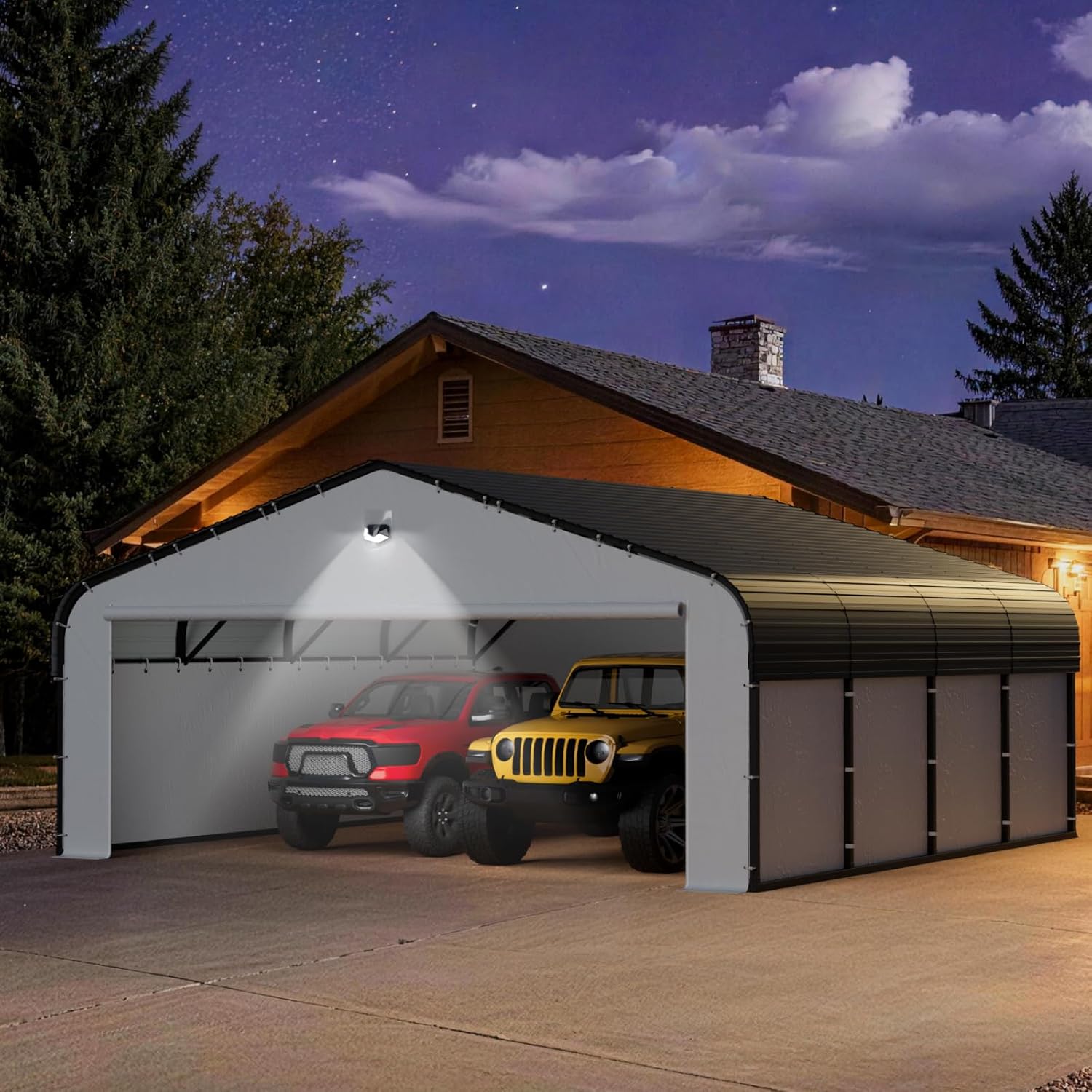 20x20 Metal Carport, Heavy Duty 2-Car Carport Canopy, CarPorts with Removable Polyethylene Sidewalls, Galvanized Steel Roof Car Tent Garage