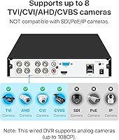 Vista 2 de ZOSI H.265+8CH 1080P híbrido 4-en-1 analógico TVI/CVBS/AHD/CVI grabadores de video de vigilancia CCTV DVR sistema para 720P, cámaras de seguridad