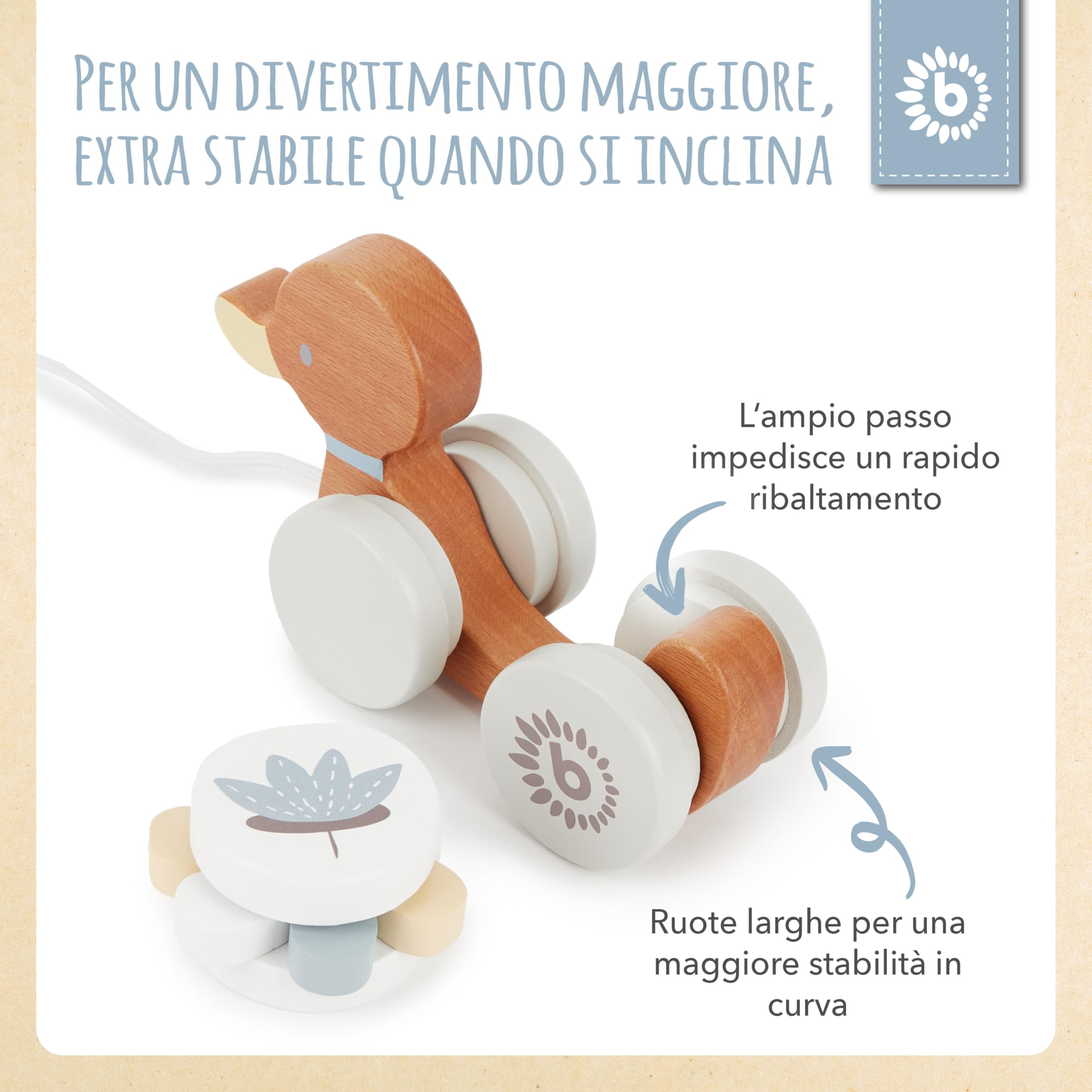 Bieco Anatra in Legno da Tirare | Giocattolo Trainabile per Bambini da 1 Anno | Animale da Traino