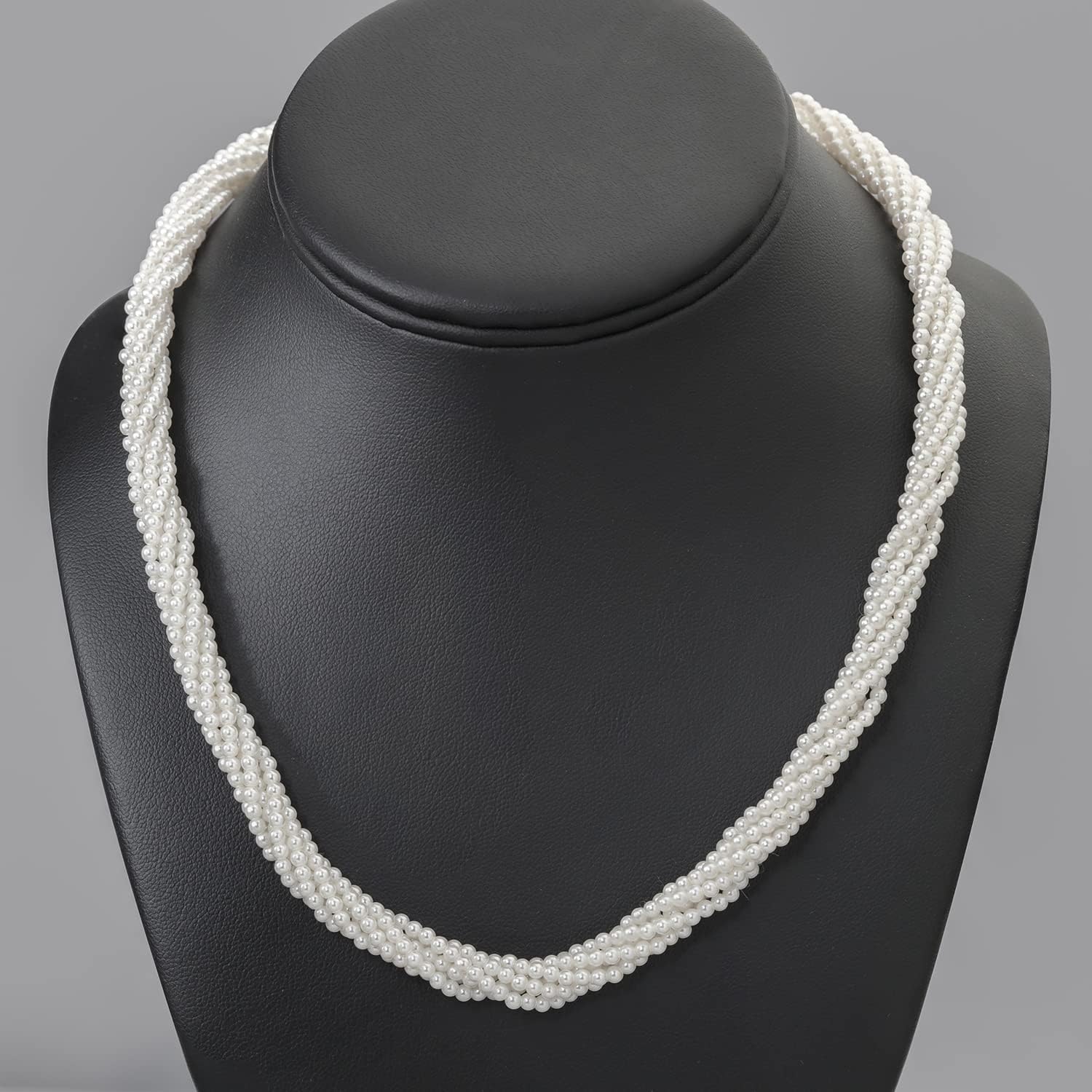 Gem Stone King 18K Yellow Gold Plated 6 Row Twisted Dangling Imitation Pearl Necklace for Women (18 Inch + 2 Inch Extender)