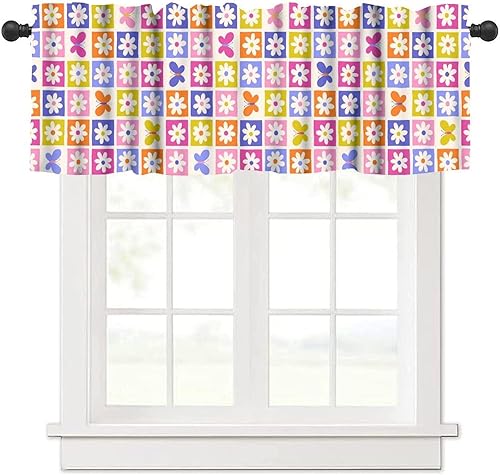 Miniatura 5 de Cenefa de cortina de cocina con diseño de arcoíris retro de los años 60 y 70, diseño de dibujos animados, estilo bohemio, floral, estilo bohemio,