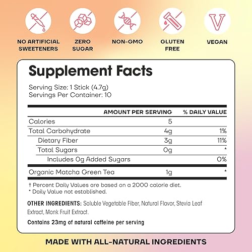 Miniatura 4 de Fit & Lean Matcha Amore Té helado, té verde matcha orgánico de grado ceremonial, fibra prebiótica, L-teanina, endulzado naturalmente, sin OMG, cero