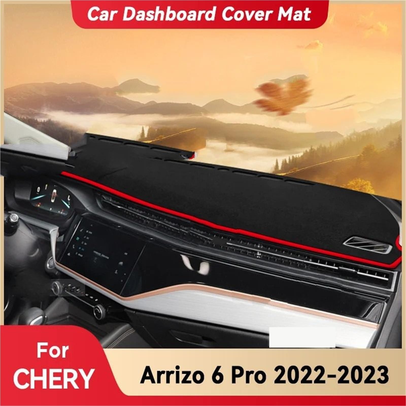 Pasuje do Chery Arrizo 6 Pro 2022 2023 Osłona deski rozdzielczej samochodu Mata przeciwsłoneczna Podkładka światłem Mata na instrumenty Dywanik | Left,Red Side