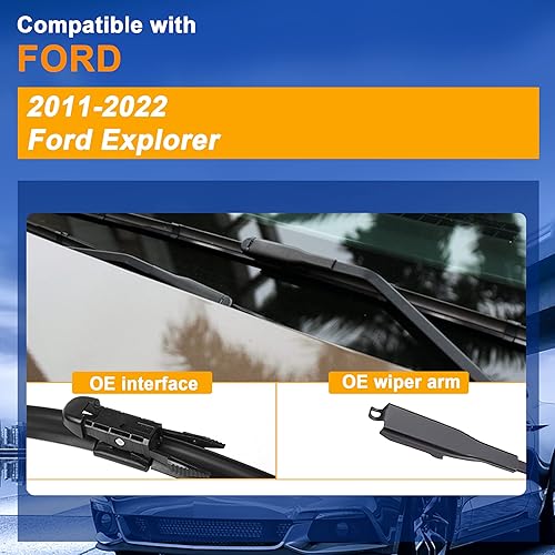 Miniatura 2 de RAINTOK Juego de limpiaparabrisas de repuesto para Ford Explorer 2011-2018 y limpiaparabrisas trasero de 26 pulgadas22 pulgadas11 pulgadas (juego de