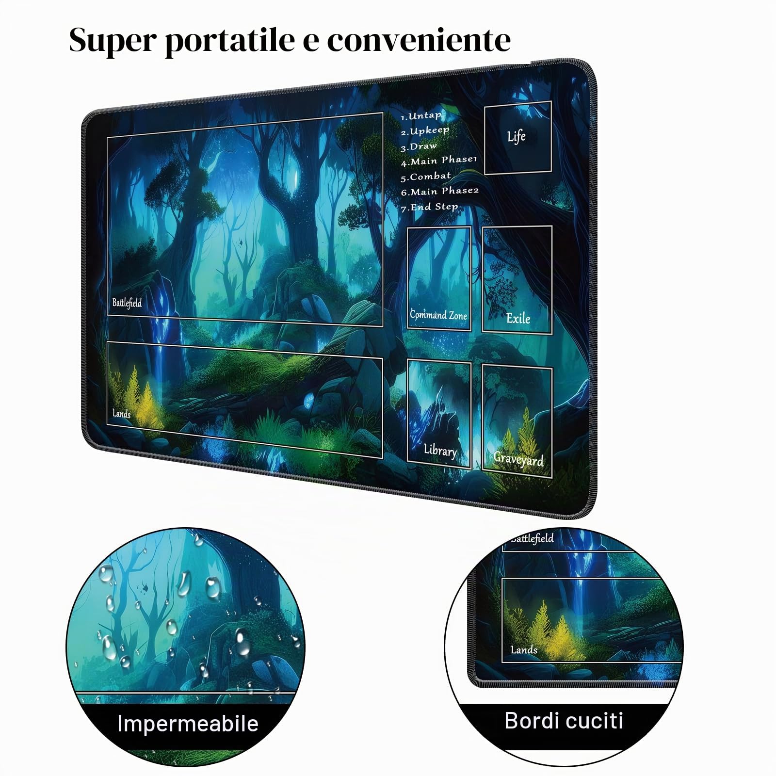 MTG - Tappetino da gioco, 24" x 14", MTG TCG, con bordi cuciti, stampa HD, tappetino da gioco per giochi di carte, antiscivolo, con custodia, albero da combattimento