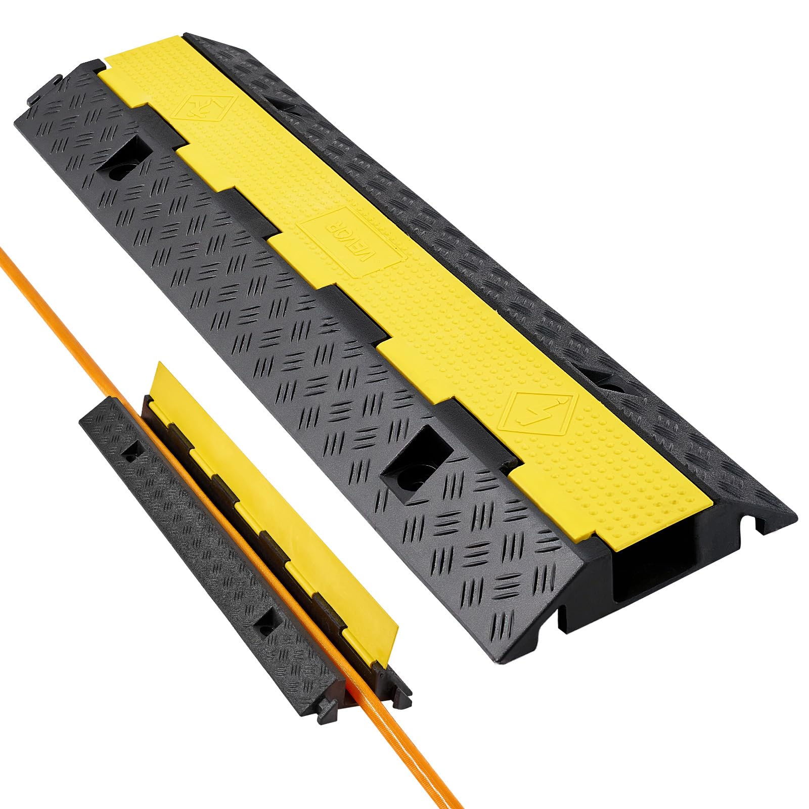 VEVOR Rampa di Protezione per Cavi, Capacità di 9979 kg/Asse, 1 Canale di Copertura per Tubo Flessibile in Gomma 70 x 50 mm, Dosso Rallentatore con Coperchio Superiore Apribile, 1 Confezione
