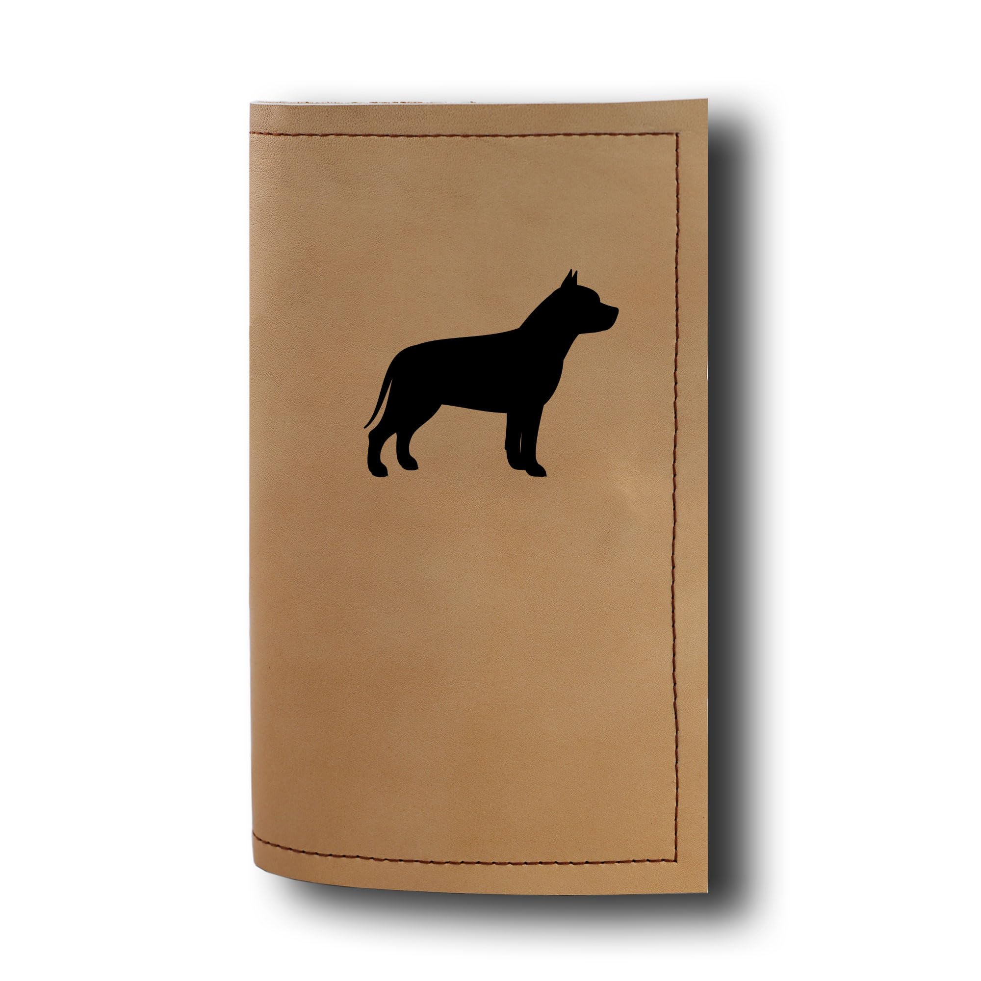Hundepass und Impfpass-Mappe für Hunde aus Leder mit Hunderasse und optionalem persönlichem Schriftzug (Pitbull)