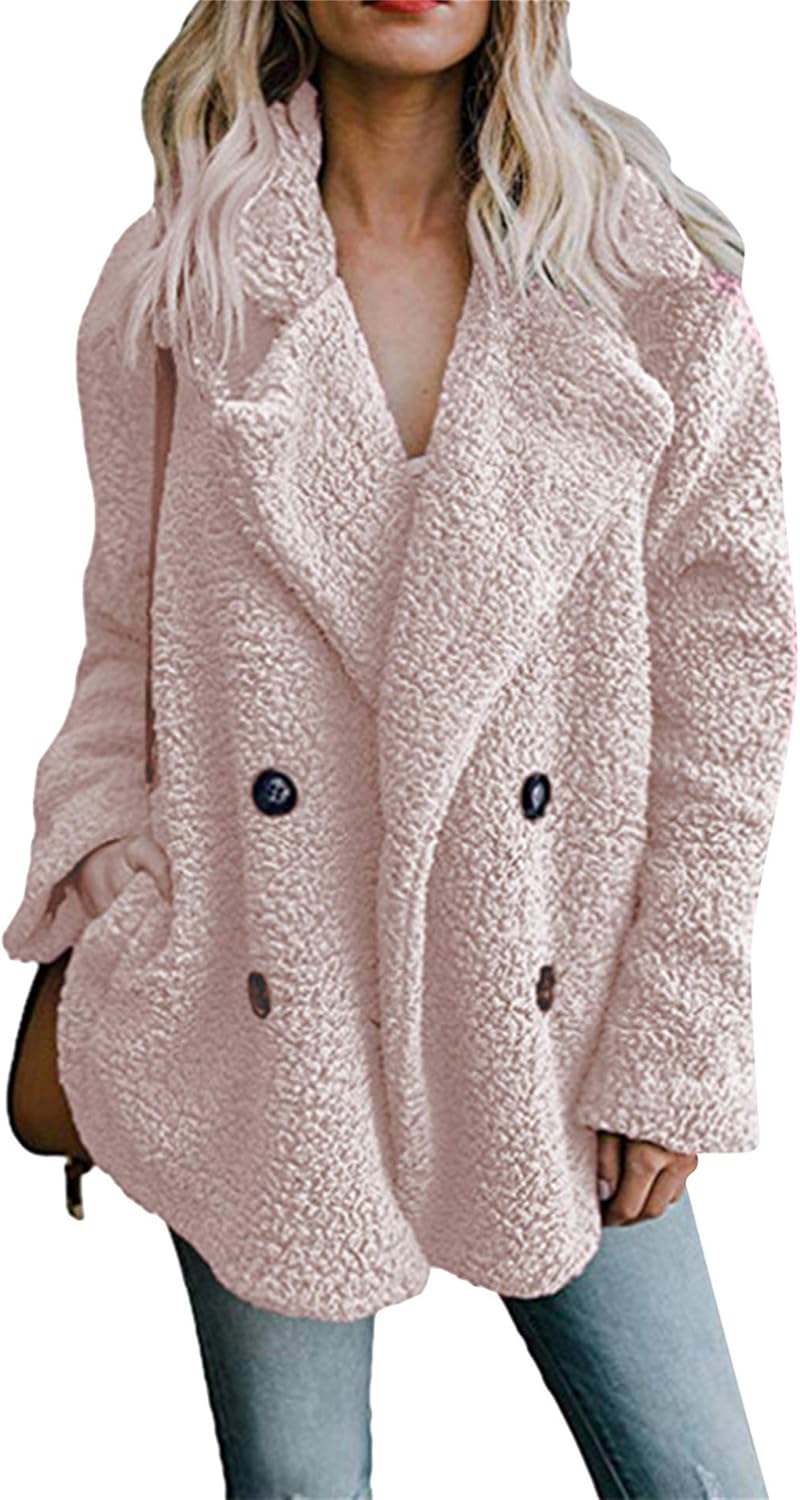 EFOFEI Womens Winter Warm Open Front Jacket Fluffy Teddy Bear Coat Sherpa Outwear with Pockets