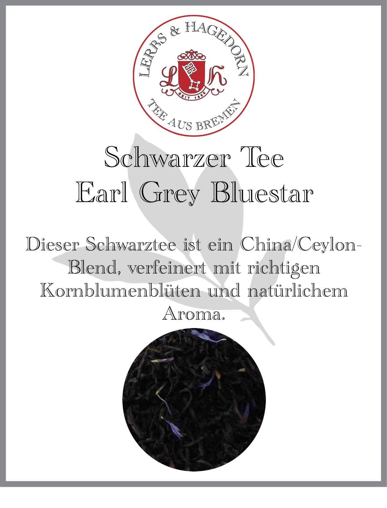 Lerbs & Hagedorn, Schwarzer Tee Earl Grey Bluestar | Gergamotte Aorma 1.5kg (ca. 122 Liter) Kornblumenblüten, China und Ceylon Tee als Basis