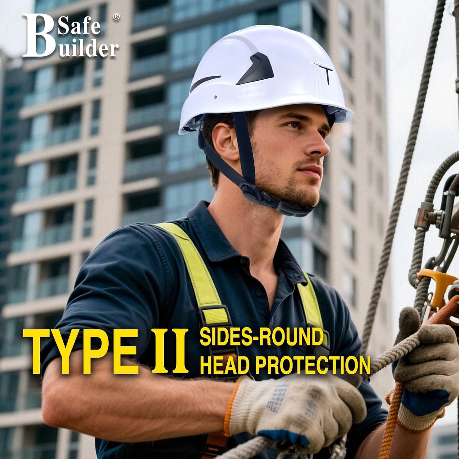 SAFEBUILDER G2E Safety Helmet Type 2 Class E Hard Hats with EPS Foam Liner Lightweight Adjustable Size for Eletrical Construction Rescue Work at Height OSHA