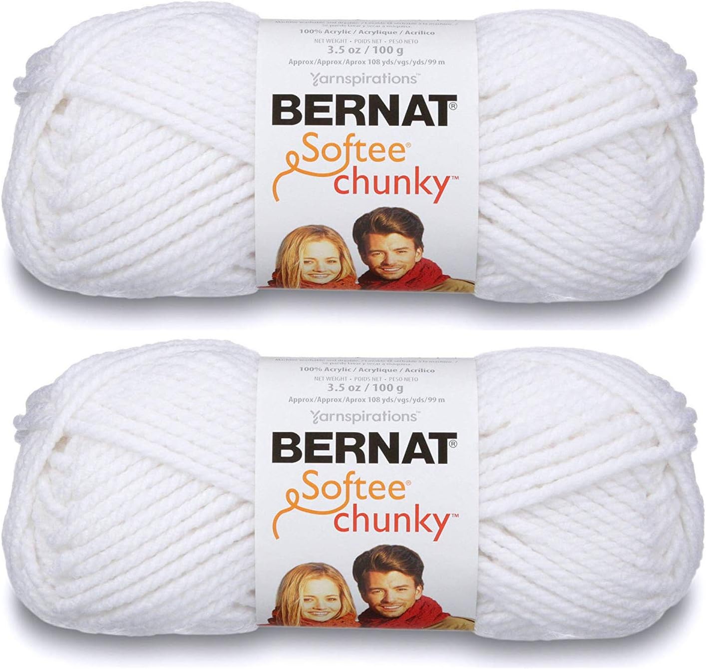 Bernat 2-Pack - Softee Chunky Yarn, White, Single Ball