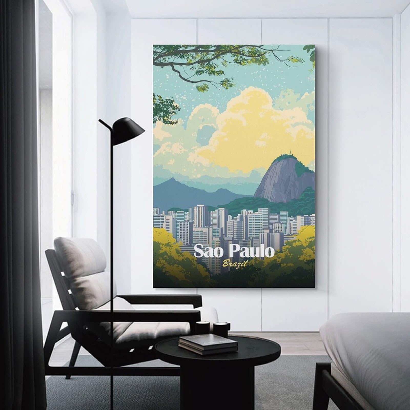 Junmoney Sao Paulo, Brazil Cityscape Illustration Canvas Wall Decor 24x36inch(60x90cm), for Calm Bedrooms, Home Corners Or Flats, An Easy Wall Refresh for Bedrooms