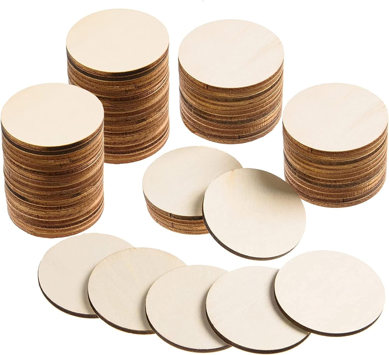100 Pcs Unfinished Wood Circle 1 inch Wood Craft Circle 0.1'' Thickness Wood Slices Round Wooden Disc Natural Wooden Cutout Ornaments for Decoration DIY Craft Art Supplies Painting School Project