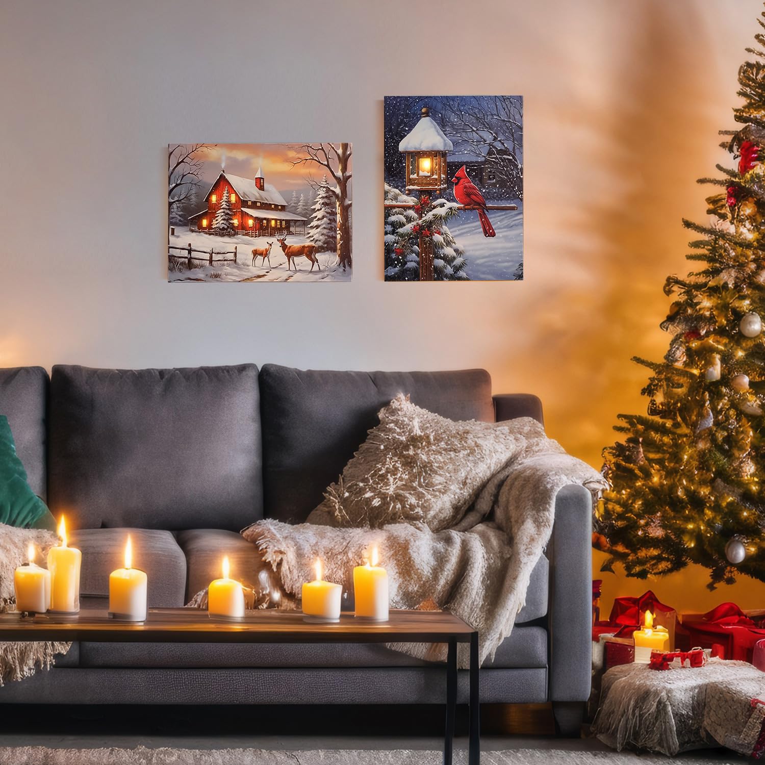 Amazon.com: NIKKY HOME Lighted Christmas Canvas Wall Art, 16 x 12